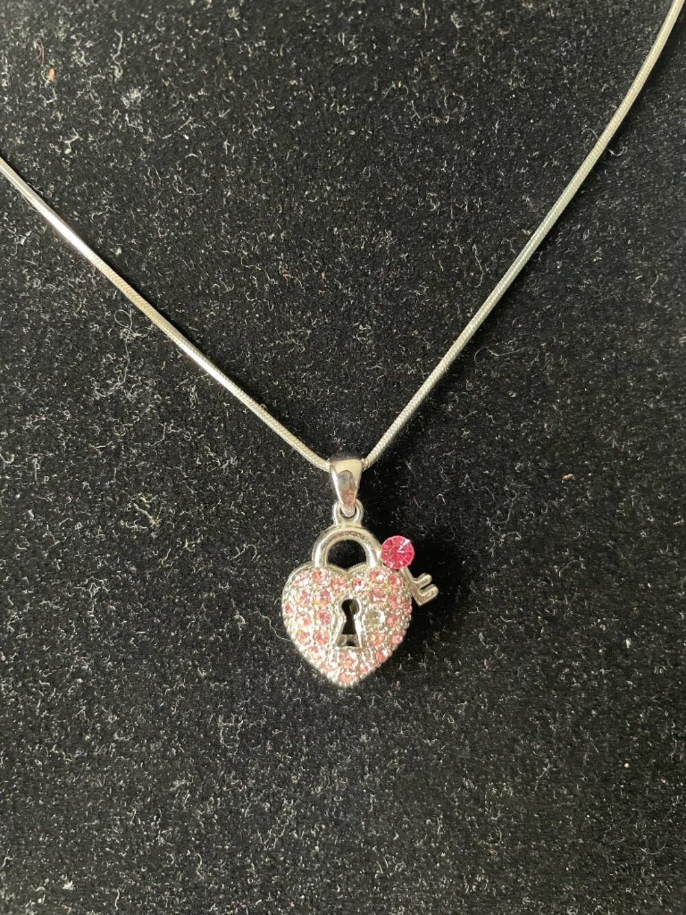 Pink Crystal Heart Lock & Key Pendant Necklace
